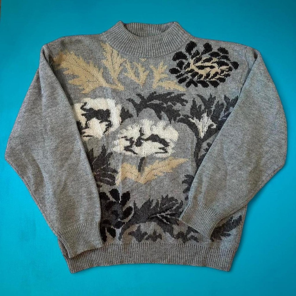 Vintage 90s knit sweater floral pattern pullover 1990s vintage knit sweater
